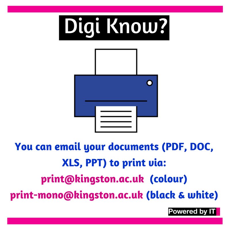 KU_ServiceDesk's tweet image. Digi know? You can email your documents to print via print@kingston.ac.uk (colour) or print-mono@kingston.ac.uk #DigiByte