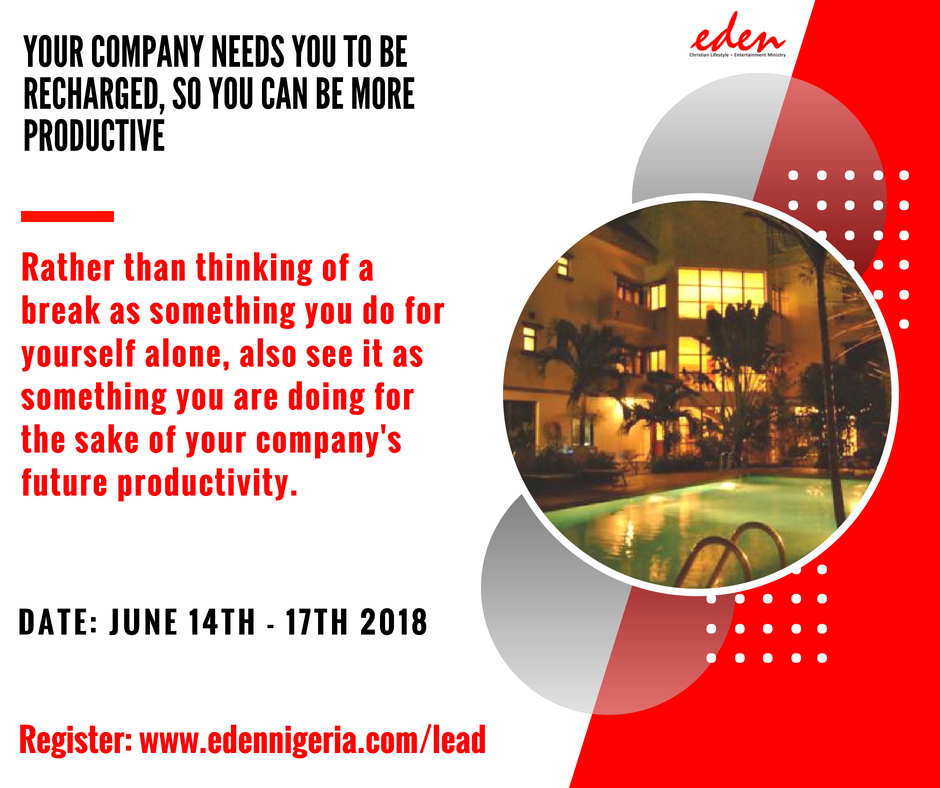 edennigeria's tweet photo. LEAD - GETAWAY RETREAT
DATE:JUNE 14TH - 17TH 2018
REGISTER: https://t.co/S4uDMM41H4
Be a part of this game changing vacation.
#leadership #connectwithgreatness #mentorship #coaching #advantage #knowledge #network #goals #vacation #holiday #innovation #creativity #conference https://t.co/BGAgX9Cmh5