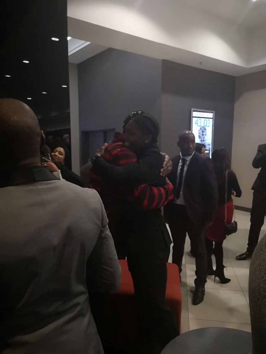 City_Press's tweet photo. MT @muzahu: And then there's this...this is magic! The hug between Caster Semenya and Siya Kolisi. Both here to support fellow legend #WaydevanNiekerk at his documentary screening https://t.co/ihWJ9FgLh7 #WaydeDocumentary