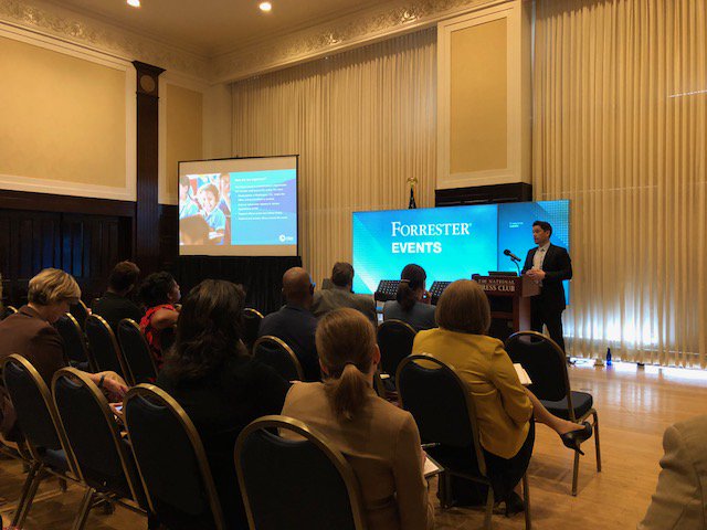 GovLoop's tweet photo. Our Director of Content, @candrews, is at the @forrester #CXDC Forum today in DC, catching @iHapa's session on developing a #datadriven culture at @PeaceCorps. Anyone else attending today too? https://t.co/34sM4Kvq21