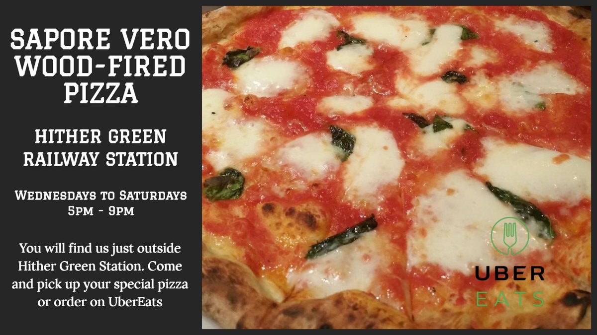 Hungry after work? Pick up delicious, authentic, wood-fired pizza from <a href="/SVonTheRoad/">Pizza on the Road</a> in HITHER GREEN, just outside the railway station Wednesdays to Saturdays. Also available to order on UBER EATS More information on their website at goo.gl/6K1DdA
