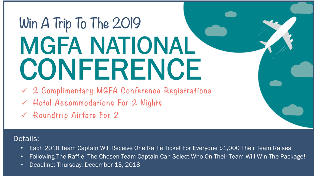 Did you know you could be eligible to win a trip to the 2019 MGFA National Conference? Team Captains will get 1 entry for every $1,000 their team raises during the 2018 Walk Season! Donate today at ow.ly/ScZs30jNEWF  #MGWalk #MGStrong #BeTheChange #MGFA #MG