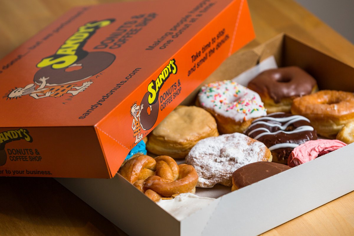 sandysdonuts's tweet image. Tomorrow is National Donut Day and we are sooo excited. We have so much fun with this holiday. We will be working all night to make as many donuts as we can. Get your orders in now if you want to skip the lines. Retweet for a chance to WIN a dozen donuts a month for a year.