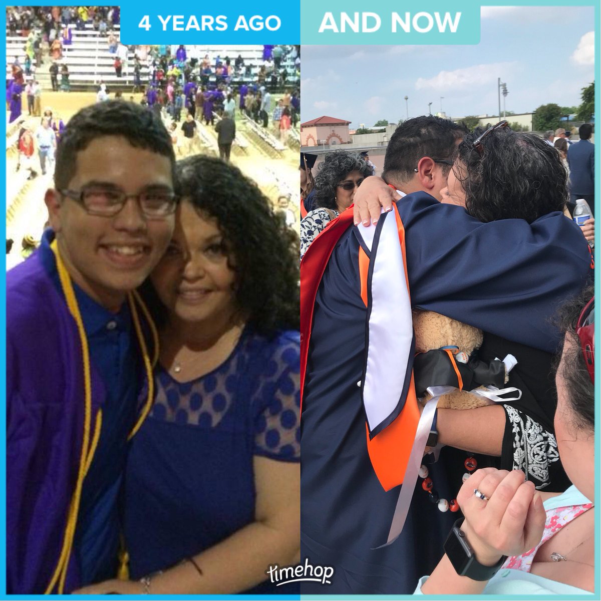 d_perez810's tweet photo. Timehop is messing with me today..😭.  From “Yay”, he finished high school, to “You did it son”. #WeAreLufkin #LufkinU 
#UTSA2018 #UTSAmom #utsagrad18 https://t.co/eZLnlALDpW