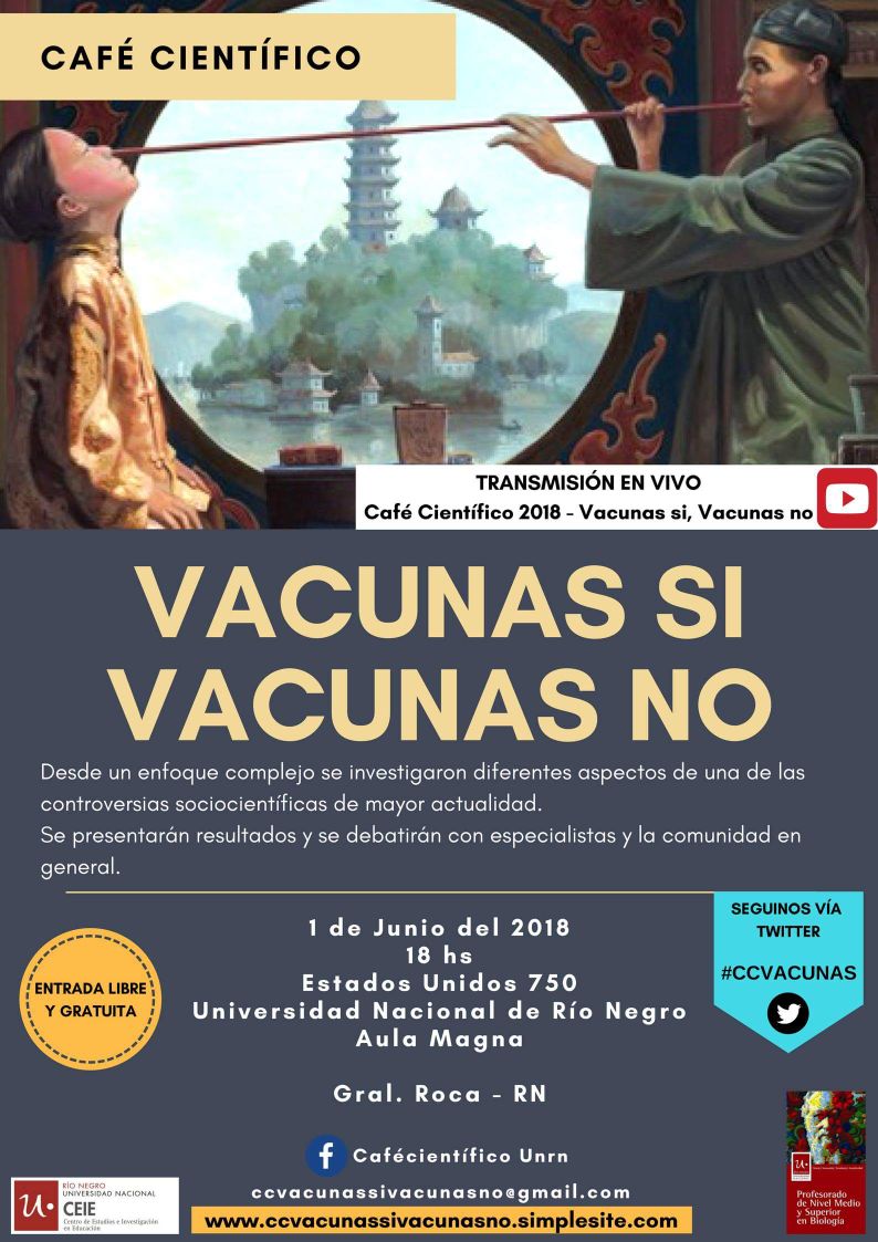 95Toledo's tweet photo. #CCVACUNAS ¡FALTA SOLO 1 DIA!. SI SI SI SOLO UN 1 DIA. No te lo podes perder. CAFÉ CIENTÍFICO VACUNAS SI-VACUNAS NO. IMPERDIBLE no te olvides mañana viernes 01/06 18hs. En la UNRN estados unidos 750.
Transmisión en vivo por YouTube: Cafe Cientifico 2018 - Vacunas SI, Vacunas NO. https://t.co/JgTLWzV9ha