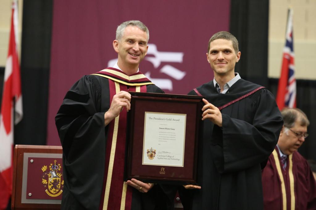 cambriancollege's tweet photo. Computer Systems Technology grad Simon-Pierre Guay of Montreal receives President's Gold Medal for academic and community achievement #cambriangrad https://t.co/P8zJ0pXKRm