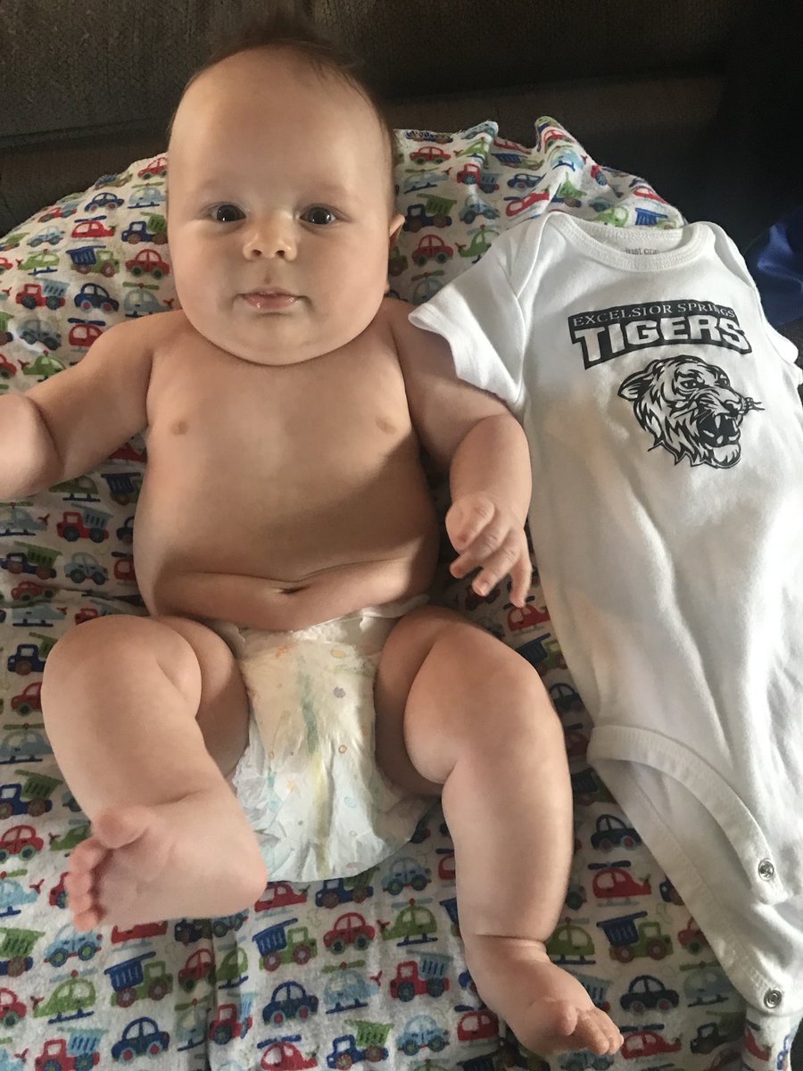 MrsEngquist's tweet photo. These pics should explain why T can’t be trusted to wear clothes, so just imagine he’s got his tiger gear on today supporting @ESTigerBaseball Good luck boys! 🐯#Statebound https://t.co/6q3V9LsS2j