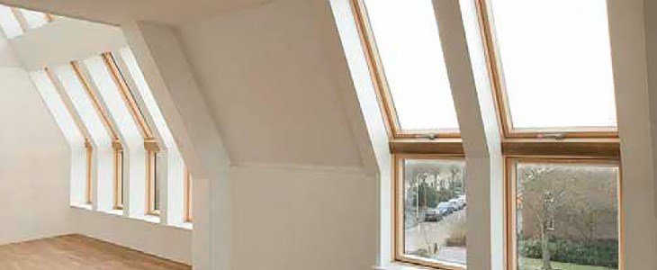 Project Highlight: Fakro America - Vosseborg Apartments ;  FAKRO roof windows were installed on the facades and combined with each other vertically along the entire height of the building. ow.ly/3CCP30kdqC3