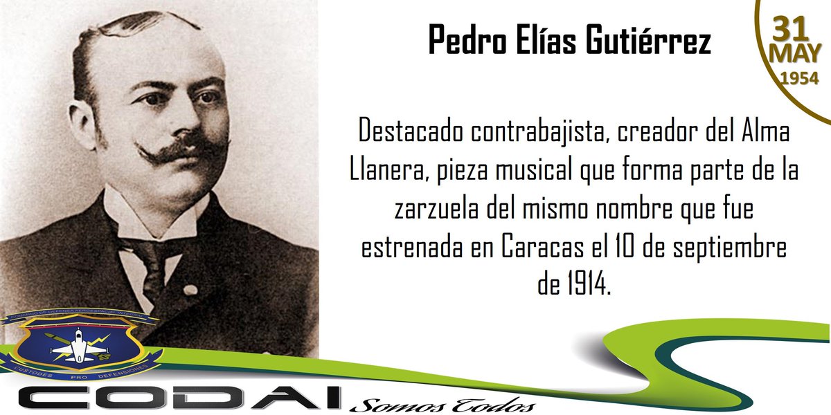 CODAI_FANB's tweet photo. Hoy #31May se cumplen 64 años de la siembra del compositor y músico venezolano Pedro Elías Gutiérrez, creador del Alma Llanera, tema considerado como un auténtico símbolo de nuestra venezolanidad. https://t.co/IBjgcfZHLk