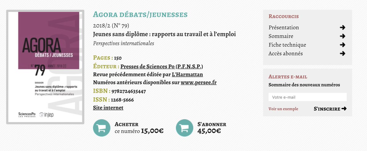Injep's tweet photo. #ConfINJEP Le numéro 79 d'Agora débats/jeunesses est en ligne sur la plateforme @cairninfo
"Jeunes sans diplôme : rapports au travail et à l’emploi. Perspectives internationales"
=> https://t.co/64dSA4hn4R https://t.co/oNM0TBIHtk