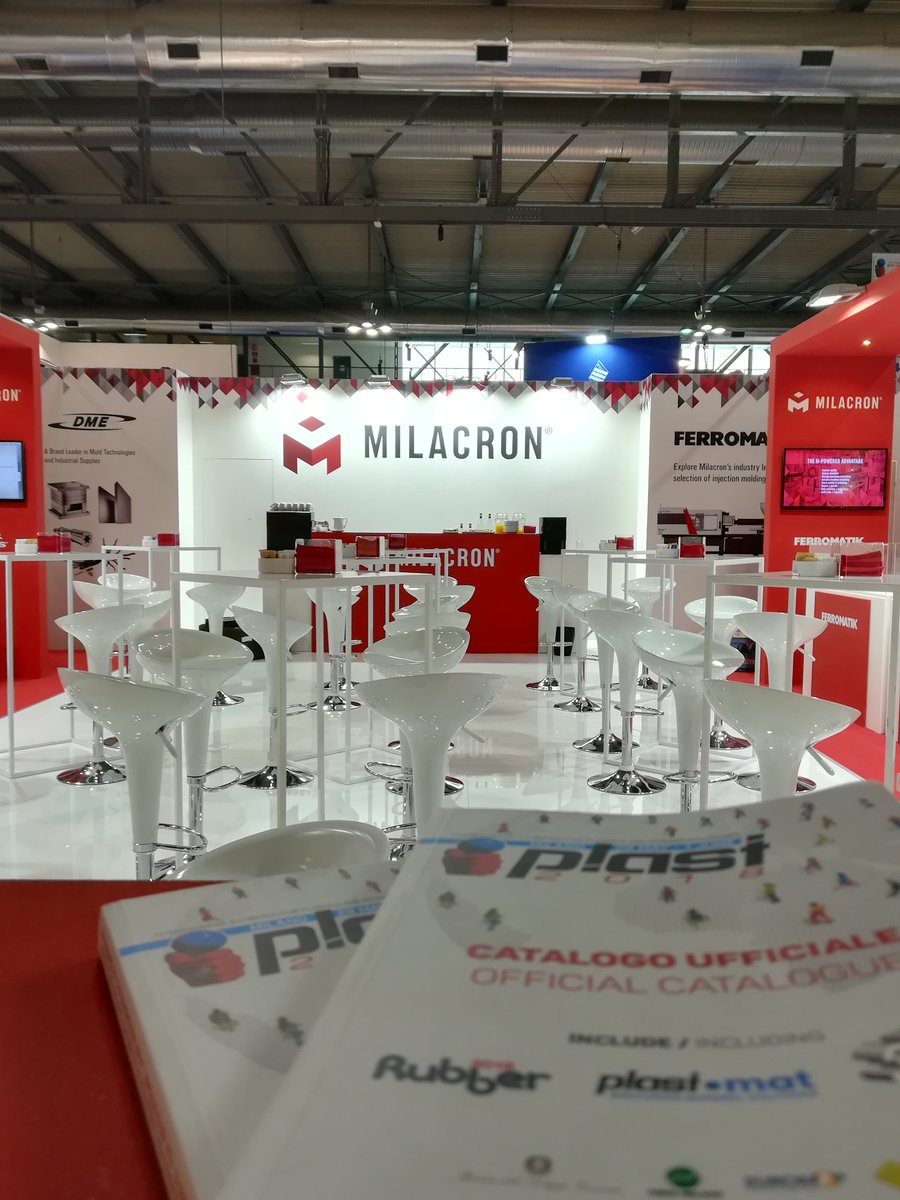 Milacron's tweet photo. This was the calm before Day 3 show open at @PLASTexhibition in Milan, Italy. The last day to check out the Milacron technologies at the show is tomorrow. We're located at PAD. 22 / Stand C141 - D142. #Milacron #Uniloy #MoldMasters #DME #Ferromatik https://t.co/C6vSFDBVdB