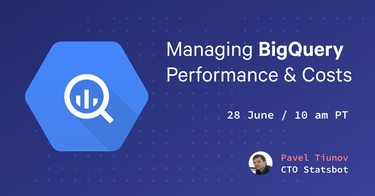 The pricing strategy of BigQuery is quite unique. To help you figure out all the details, we're hosting the webinar about managing BigQuery perfomance and costs. Register right away and make sure not to miss it out! 
buff.ly/2J00gOT

#bigquery #webinar #SQL