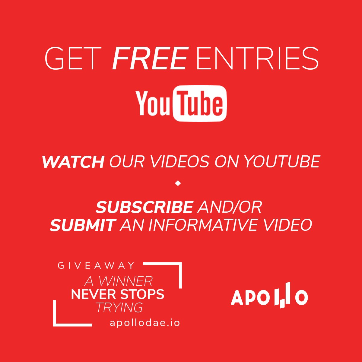 ApolloDae's tweet photo. Do you want to win more entries? It's Easy! Like, comment, follow us or write a post using the hashtags #winDAE or #ApolloDAE ! https://t.co/4GWPsTShc4