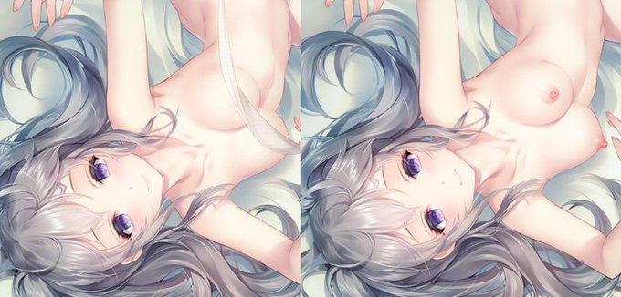 以前アップしたことがある霧子のイラストをR18に変更し、6月3日に頒布する新作抱き枕カバーの特典複製色紙として頒布します。 