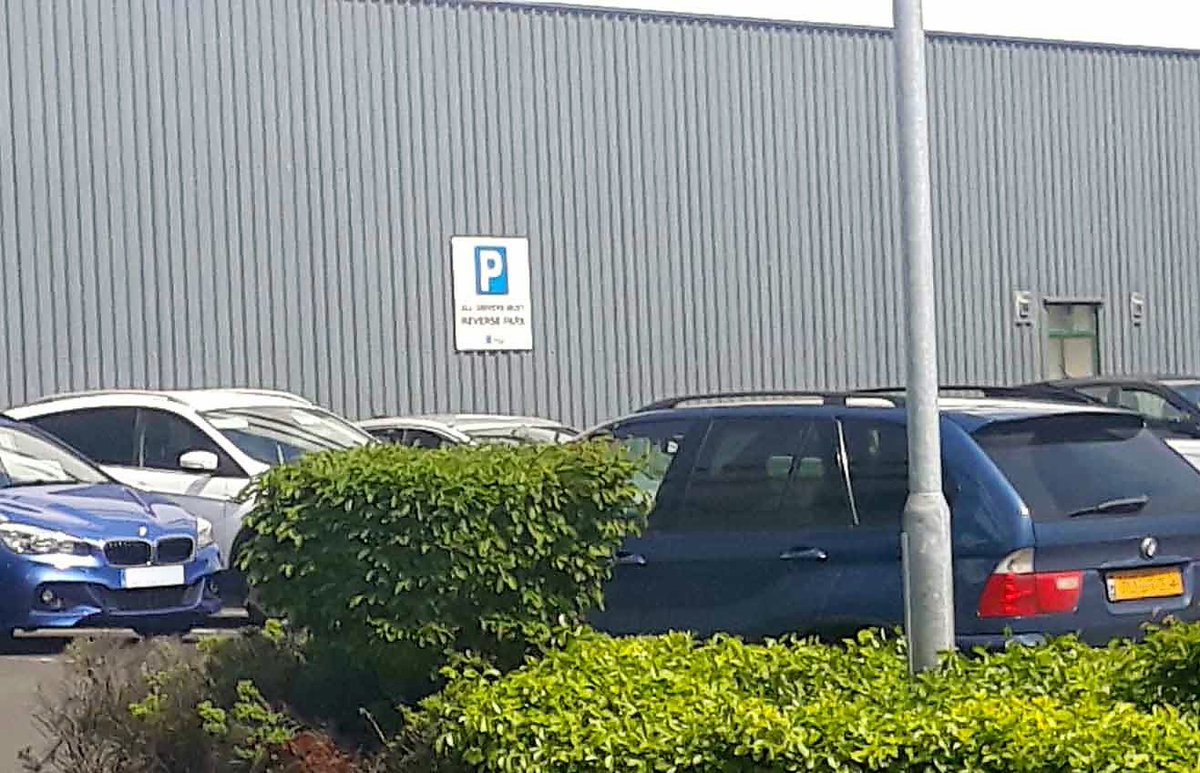 HadynV's tweet image. It's great when your design just works!! I'm pleased to see the drivers of these cars dutifully following my car-park sign by reversing into spaces. Personally, I'd quite like to reverse to last week when the weather was better... #itsasign #working #lovinglife #britishweather
