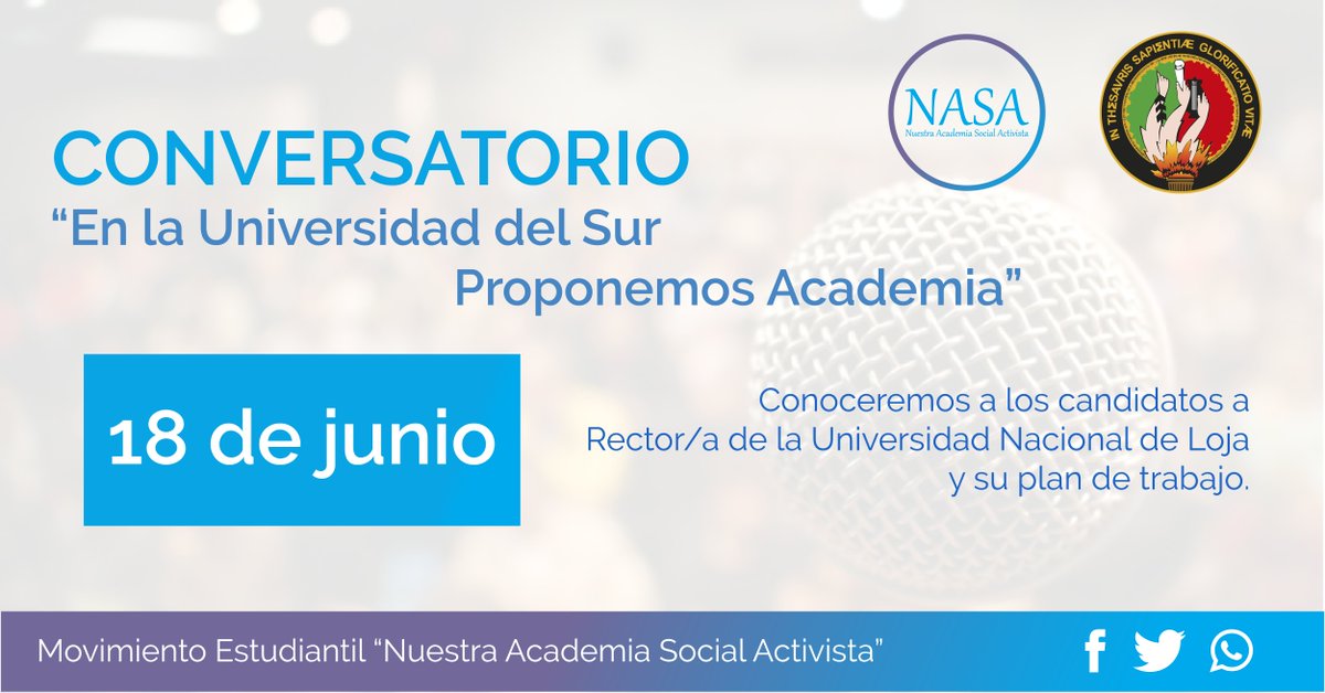 #CONVERSATORIO

Se viene el conversatorio con los candidatos al Rectorado de nuestra querida Alma Mater, donde podrás conocer sus perfiles académicos y sus planes de trabajo, espera noticias.

#ProponemosAcademia