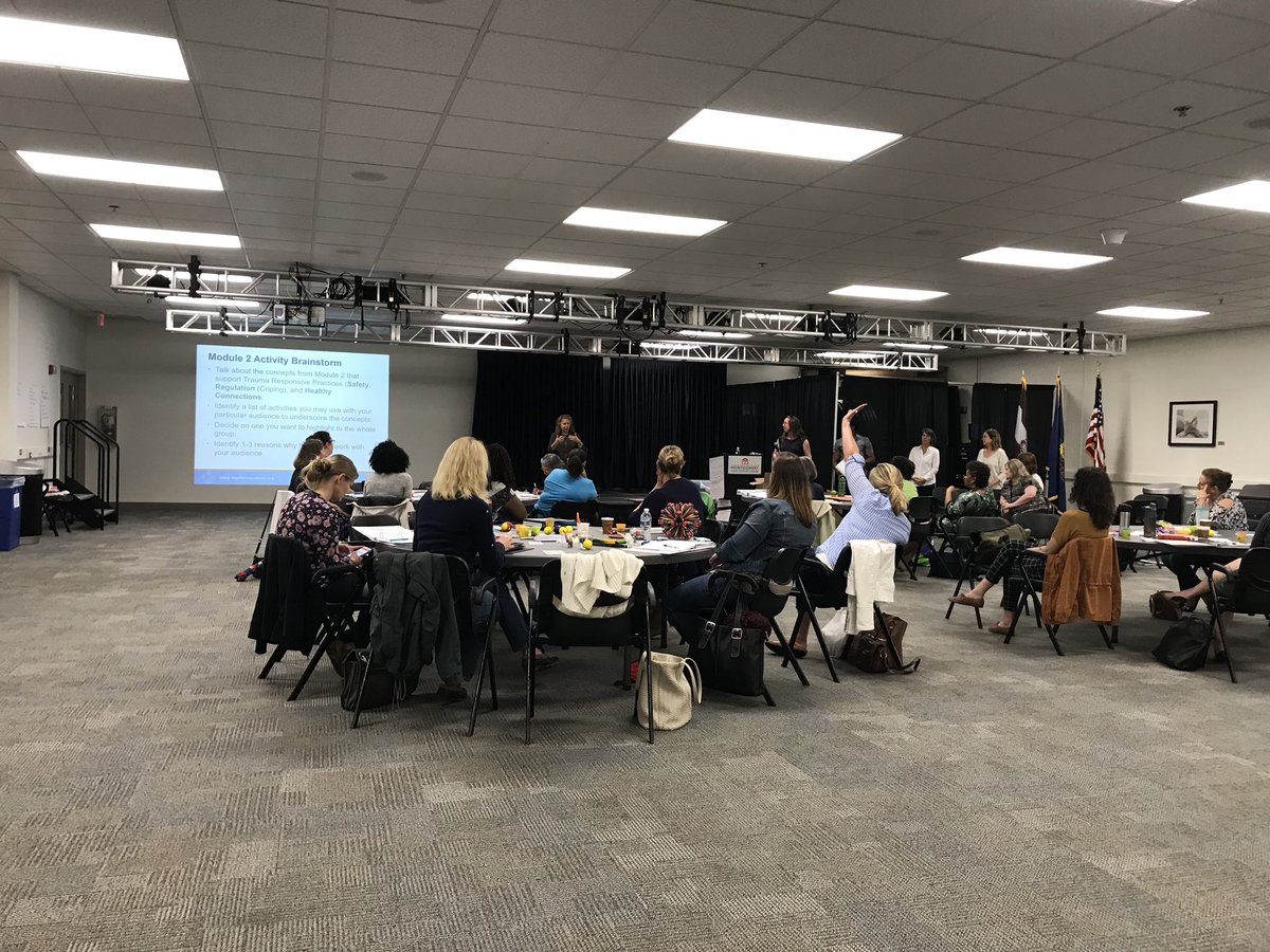 Day 2 of Train the Trainer! Discussing Trauma responsive practices. Groups created specific activities and practices for particular audiences to understand safety, regulation and safety concepts!