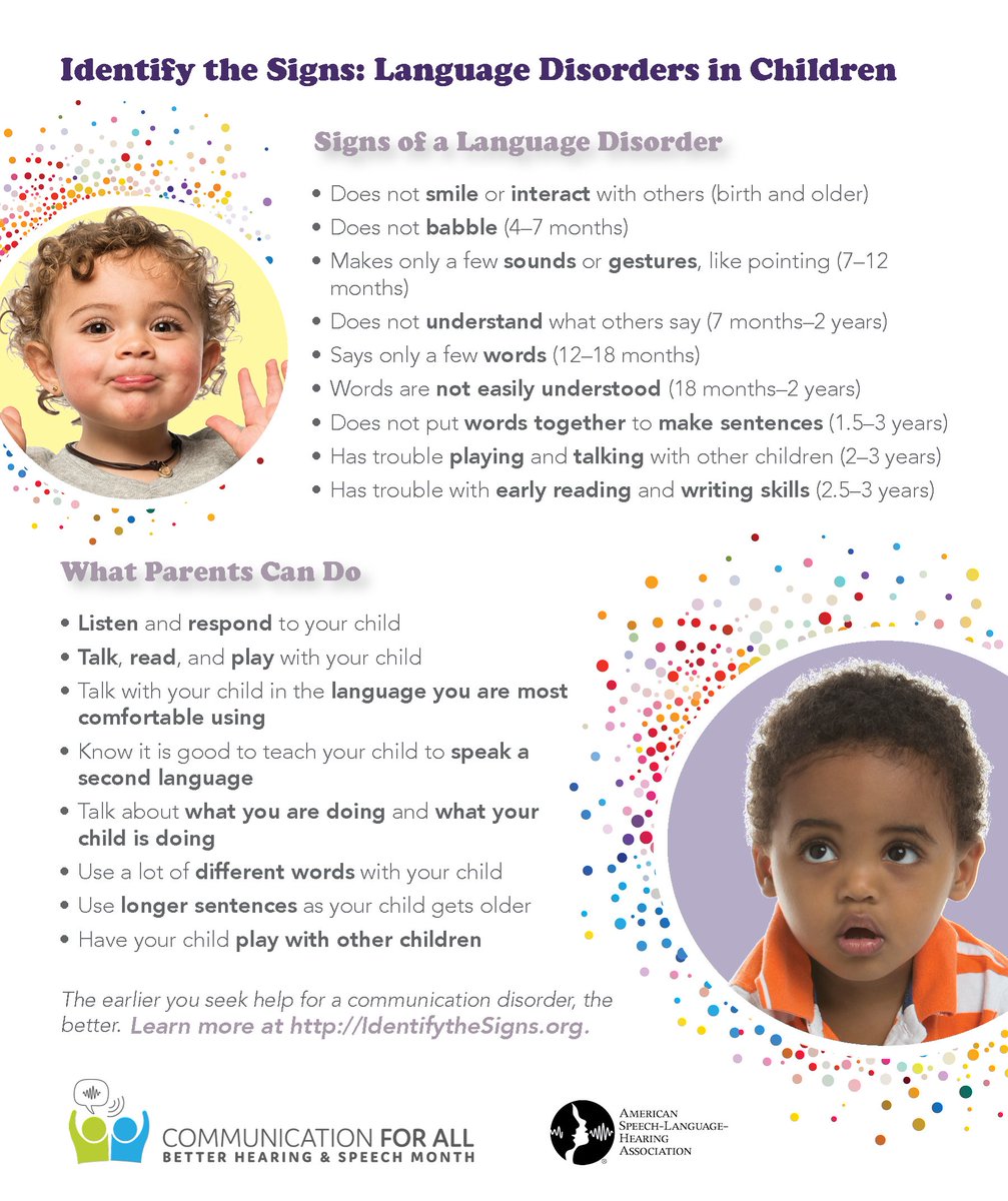 GTeletherapy's tweet image. On the final day of Better Hearing &amp;amp; Speech Month, we encourage you to take note of this info &amp;amp; raise awareness about how to identify the signs of #languagedisorders in children. Visit globalteletherapy.com for more info on what you can do to help your child succeed. #BHSM
