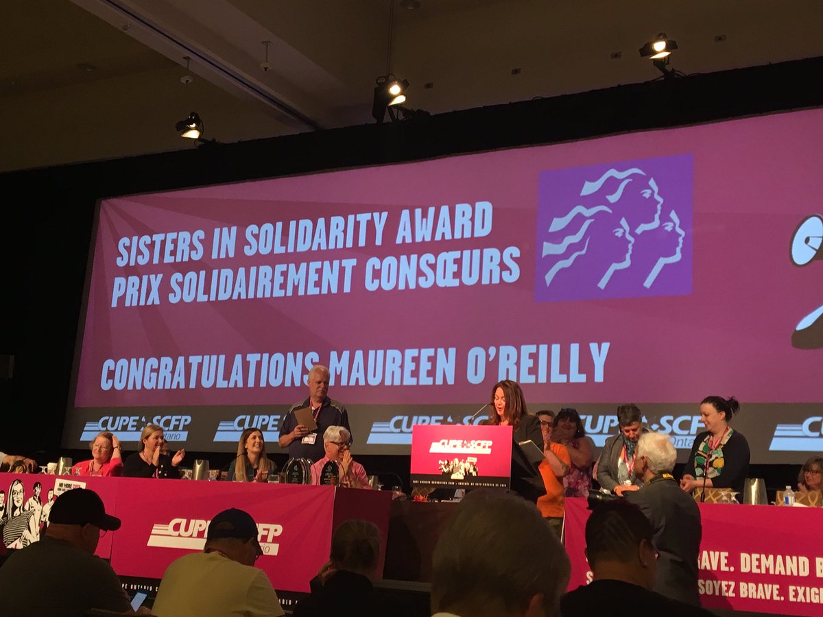 Local4948's tweet photo. Original #LibraryWarrior Maureen O’Reilly is the recipient of the 2018 @CUPEOntario “Sisters in Solidarity” award for her work advocating for libraries and people who make libraries work. #CUPEON2018 https://t.co/eobcAvocz8