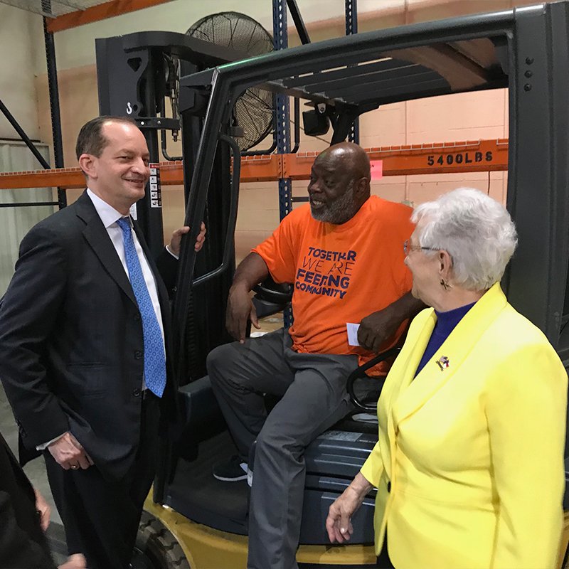 U.S. Secretary of Labor Alexander Acosta and Congresswoman Virginia Foxx touring the Second Harvest Food Bank of Northwest North Carolina in Winston-Salem, N.C.