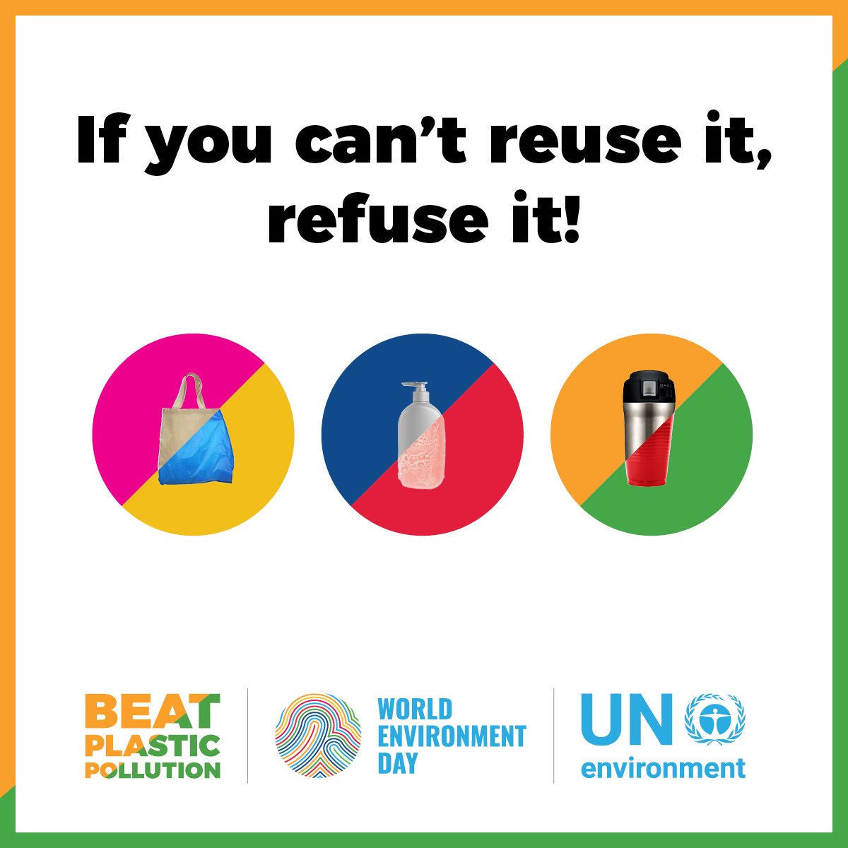 UNGeneva's tweet photo. If you can't reuse it, refuse it!  

Very little of the plastic we discard every day is recycled or incinerated in waste-to-energy facilities. We must all reduce our plastic consumption! 

Get more ideas to #BeatPlasticPollution https://t.co/ahriiSDDnN - via @UNEnvironment https://t.co/Pynw1PCyCF