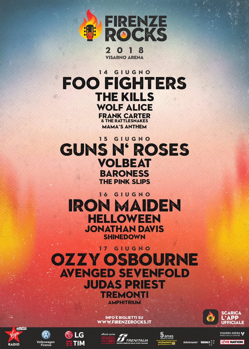 Mancano DUE SETTIMANE a #FirenzeRocks! 🔥
Siete pronti??? 🔥🤘🔥

Nei prossimi giorni scopriremo cosa ci aspetta, oltre alla musica, nelle 4 giornate del festival più atteso dell'anno 💣

Info e biglietti su > firenzerocks.it