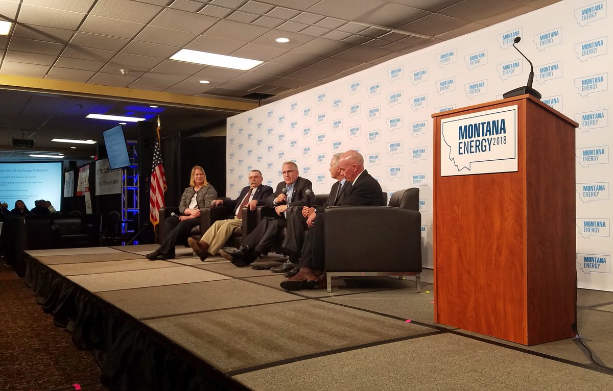 The rule of law and predictability are critical to energy production in the U.S. Thanks, <a href="/SteveDaines/">Steve Daines</a> for inviting me to <a href="/Montana_Energy/">Montana Energy</a> 2018 to discuss my office's work to defend the rule of law, ensuring Montana can continue to be an energy leader. #MTEnergySummit