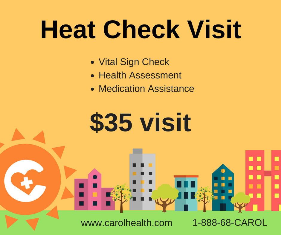 CarolHealthapp's tweet photo. These hot temperatures can pose special health risks to older adults. Carol is offering "heat check visits" for your loved ones. 

Get a Carol registered nurse: https://t.co/vpEpkouKoA https://t.co/sobs4xtvc2