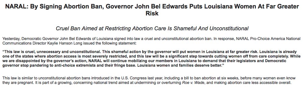 reproforall's tweet photo. Louisiana's new abortion ban is cruel, unnecessary, and unconstitutional. This shameful law will put the health and lives of women in the state at risk. #NoAbortionBan https://t.co/eQH16MKePV