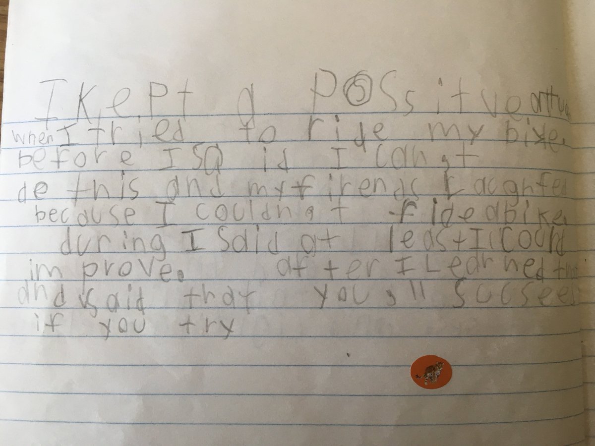 Ms_EMcCann's tweet photo. "Some times i want to push my salf harter and i get engry but wene i get home i loke how leky i'am. and i play on my ukalaly" 🌟 Sometimes it's hard work keeping a #positiveattitude! Fantastic writing by the grade 2s and 3s this week 📝 #struggleisgood #mindfulness #settinggoals https://t.co/widDM7K6ED