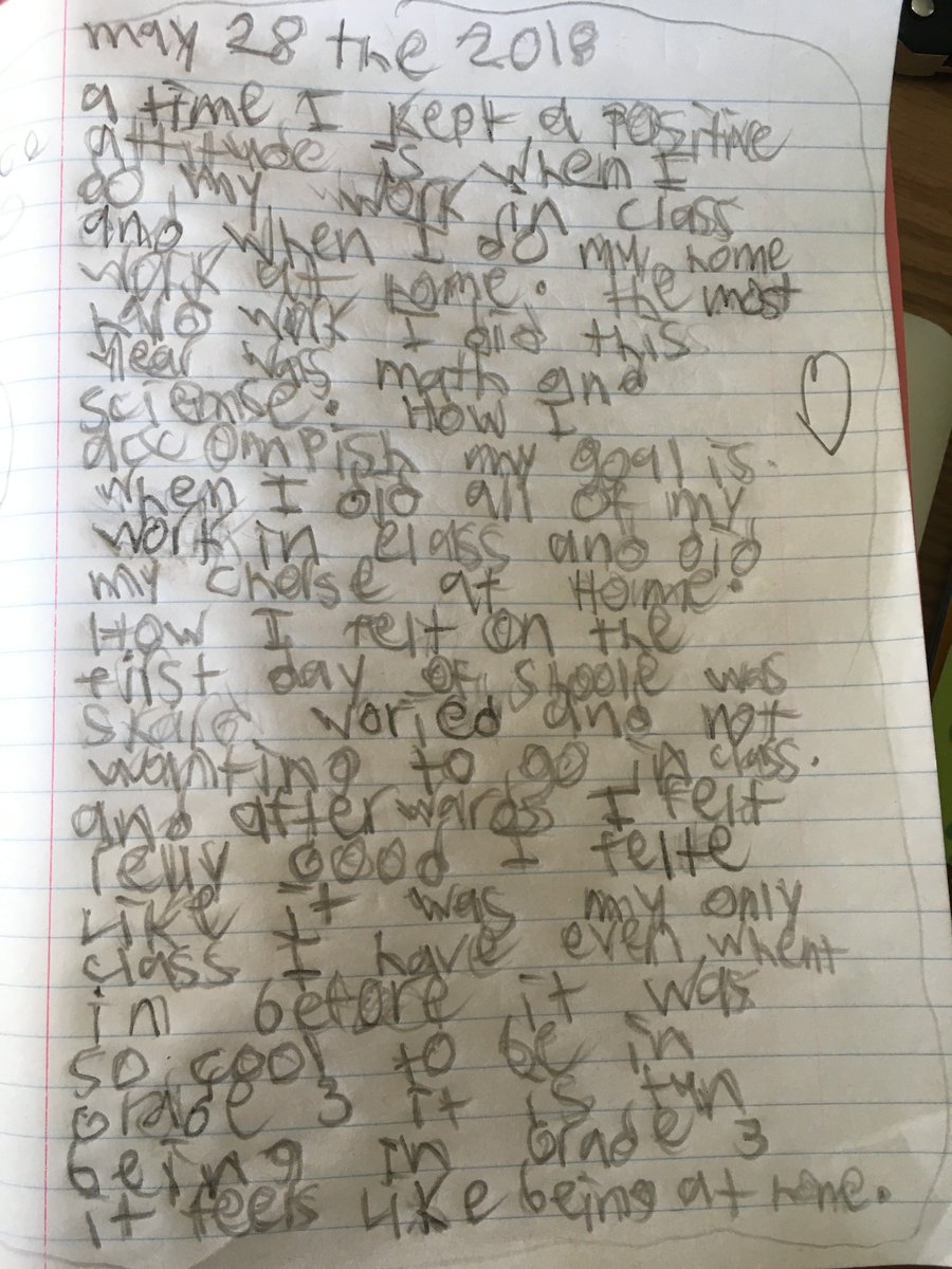 Ms_EMcCann's tweet photo. "Some times i want to push my salf harter and i get engry but wene i get home i loke how leky i'am. and i play on my ukalaly" 🌟 Sometimes it's hard work keeping a #positiveattitude! Fantastic writing by the grade 2s and 3s this week 📝 #struggleisgood #mindfulness #settinggoals https://t.co/widDM7K6ED