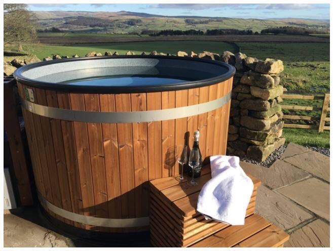 Try out one of our Kirami of Finland wood fired hot tubs at Peaks &amp; Pods Glamping near Settle N.Yorks