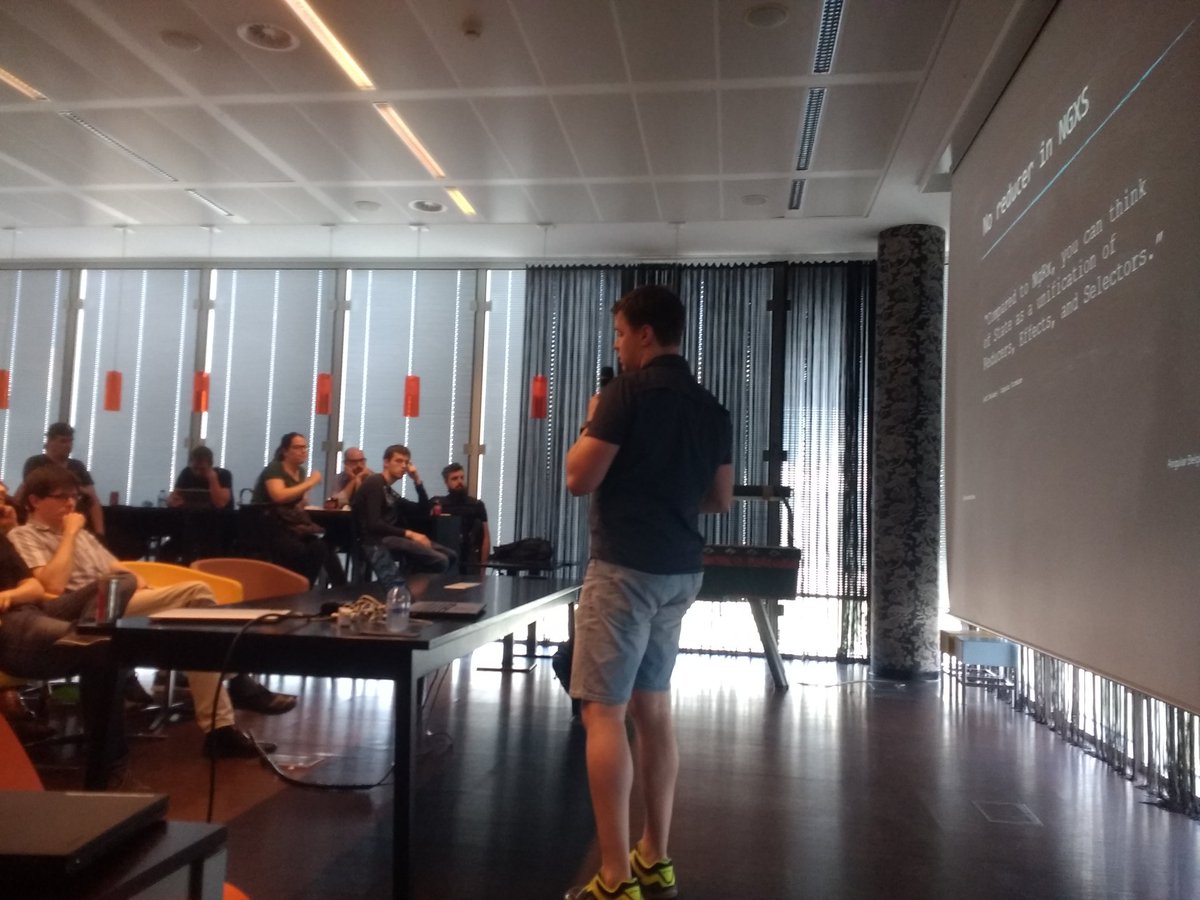 nickoelton's tweet image. RT:maartentibau giving his first talk ever! #jsbe #ngxs #ngbe #microsoft. Very good meetup with a lot of familiar and new faces!