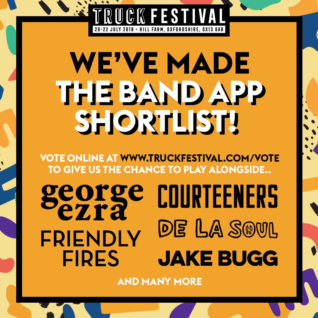 We've been shortlisted to be in with a chance at playing <a href="/TruckFestival/">Truck Festival</a>, head over to truckfestival.com/vote/ and give us a vote!