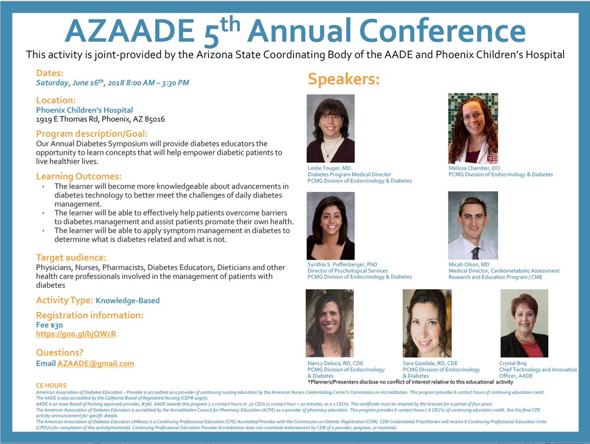 ArizonaAADE's tweet image. Our Annual Diabetes Symposium is just 2 weeks away - on June 16th! Join us to learn concepts that will help empower diabetic patients to live healthier lives. Tickets are only $30! goo.gl/bjQWcR. ✌️ #AADE #AZAADE #diabetes #CDE
