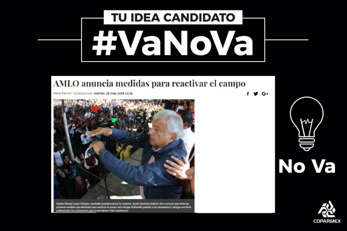 #VaNoVa ¡No Va <a href="/lopezobrador_/">Andrés Manuel</a>! NoVa los precios de garantía, ni controles artificiales al costo de productos. Queremos un México con libertad, que impulse al campo, no que lo someta a mecanismos que han demostrado ser desastrosos en el pasado cpmx.me/2LaIo0y #ManifiestoMx