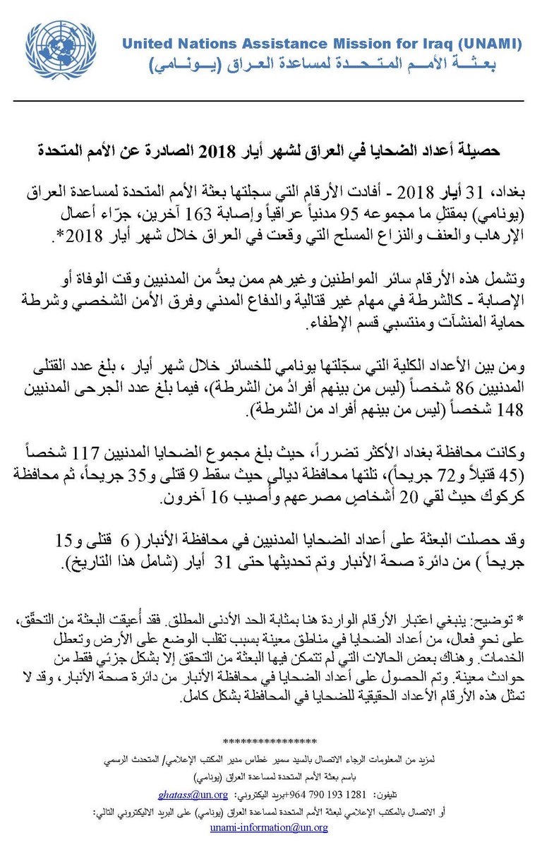 Unami V Twitter بغداد 31 أيار 2018 أفادت الأرقام التي سجلتها