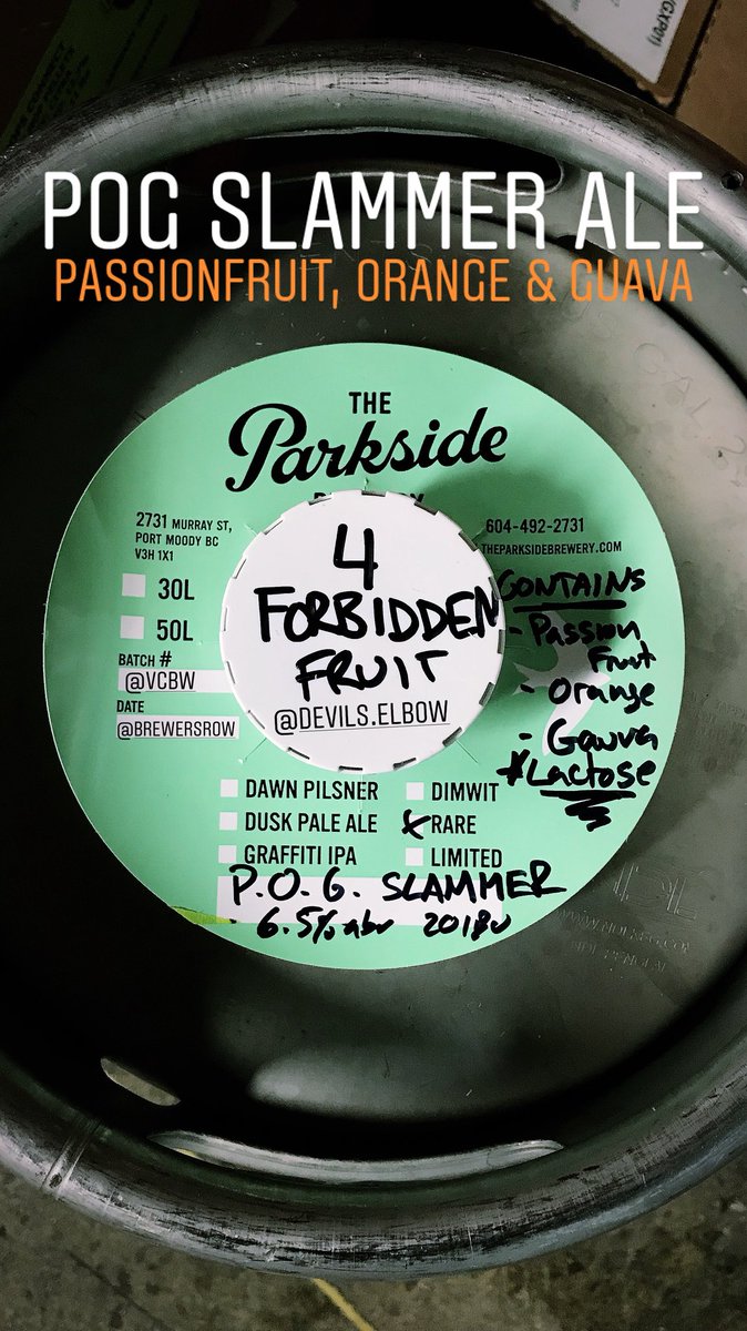 ParksideBrewery's tweet photo. Stoked to see what everyone’s cooked up for #ForbiddenFruit tonight @DevilsElbow_! #VancouverCraftBeerWeek #VCBW @VCBW @BrewersRow #parksidebrewery https://t.co/L65Tl2SuBX