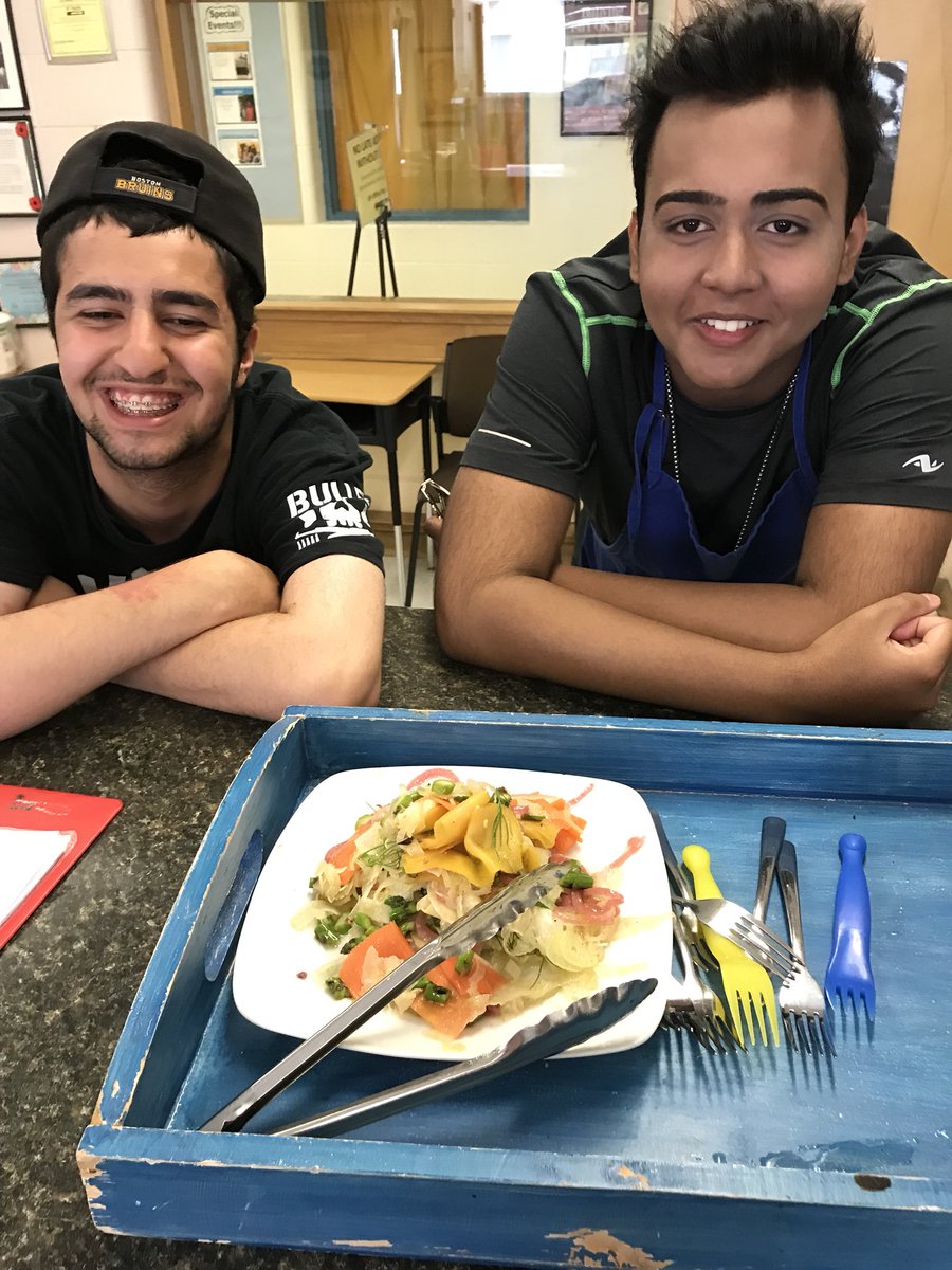 Chef Ben from Farmr restaurant teaching Eastdale students -making asparagus fennel salad, seared tuna &amp;vegan chocolate mousse <a href="/FoodShareTO/">FoodShare</a>