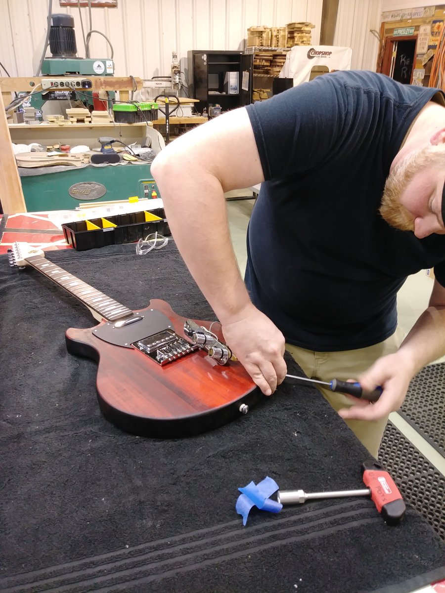 GuitarBuild01's tweet photo. Final assembly consists of everything from the electronic installation to hardware and neck attachment.  Have you ever thought you could build your own guitar? #ThursdayThoughts #guitars https://t.co/ZRChImELO9
