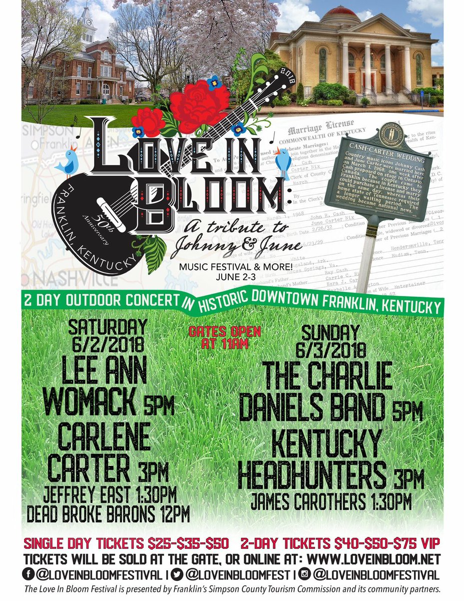 LoveInBloomFest's tweet photo. Come to Franklin, KY this weekend for music, food and art!        #musicfestival #CountryMusic             @CharlieDaniels @leeannwomack @CarlooneyCarter @KyHeads @James_Carothers @JeffreyEast @DeadBrokeBarons https://t.co/37XCseFBVe