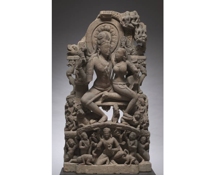A 1200 year old Chandela era Shiva-Parvathi with Ravana lifting mount Kailasa, belonging to present day Madhya Pradesh now being held at the cleveland museum of art.  http://www.clevelandart.org/art/1971.173 
