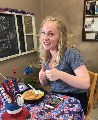 IndianaOCRA's tweet image. Our intern, Hannah, enjoying some delicious pie from Lisa's Pie Shop in Atlanta, Indiana. If you are in Atlanta, you must stop by and enjoy these homemade desserts #lovepie #happyintern #workforindiana
