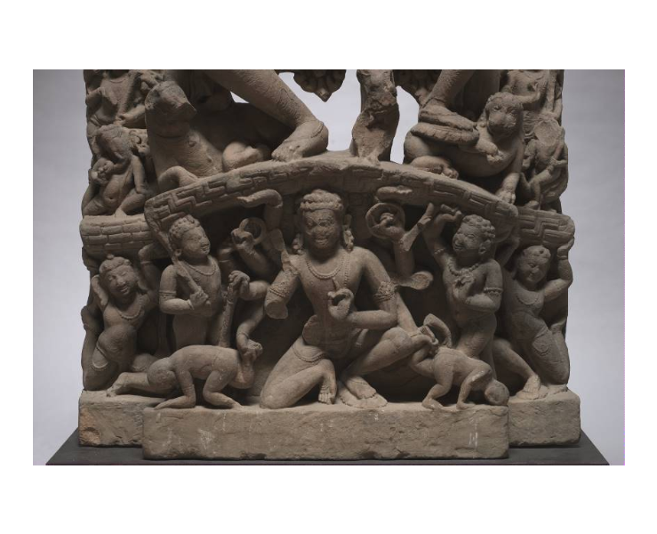 A 1200 year old Chandela era Shiva-Parvathi with Ravana lifting mount Kailasa, belonging to present day Madhya Pradesh now being held at the cleveland museum of art.  http://www.clevelandart.org/art/1971.173 