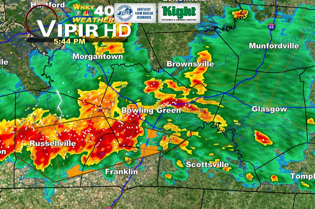 There it is: Warning for Logan, Simpson, and Warren Counties until 6:15. This does not include the city of Bowling Green, but very gusty winds are possible within this whole cluster.