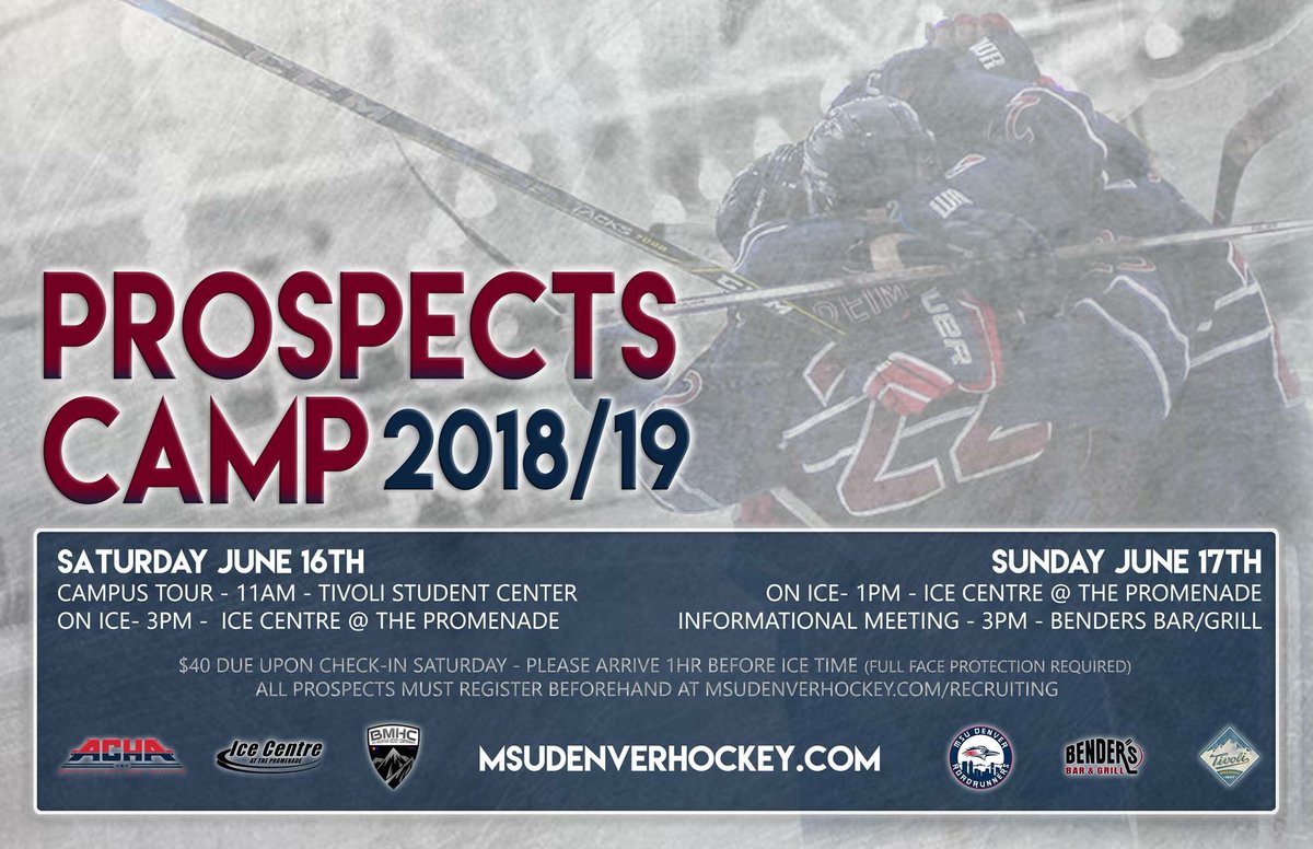 msudenverhockey's tweet photo. 2018/19 Prospects Camp
Register @ https://t.co/AFzX73tDRU
#alwaysrowdy https://t.co/55m5iDwt2I