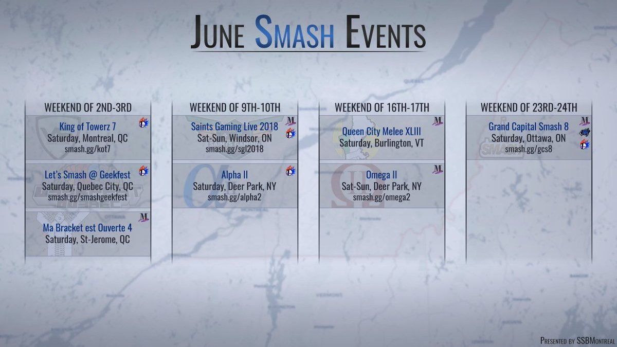 This next month is packed with weekend Smash events! Better sign up, figure out your plans, and get practising 💪