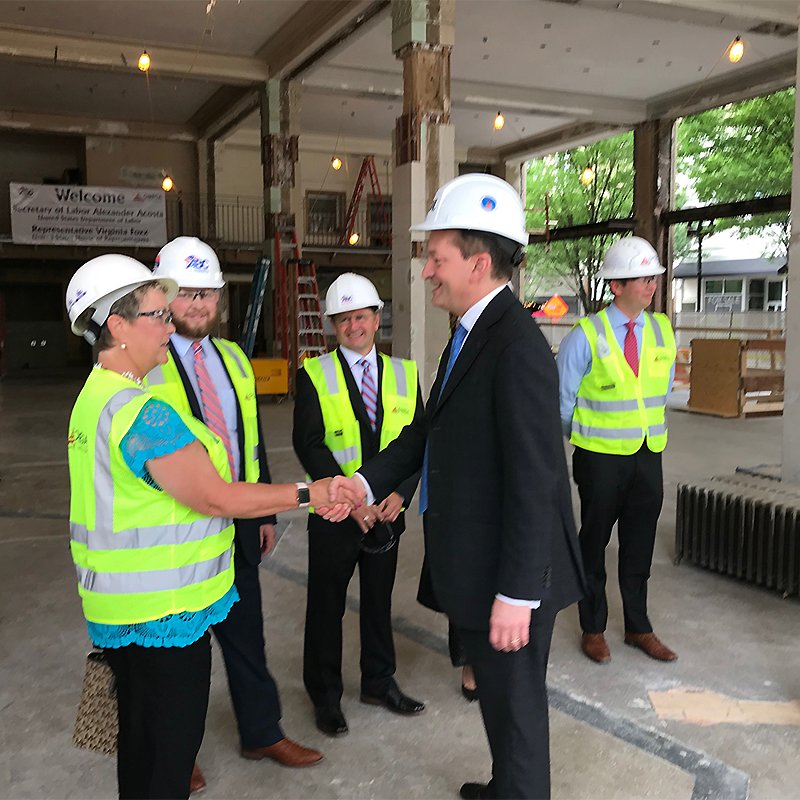 U.S. Secretary of Labor Alexander Acosta visiting a construction site in Winston-Salem, N.C.