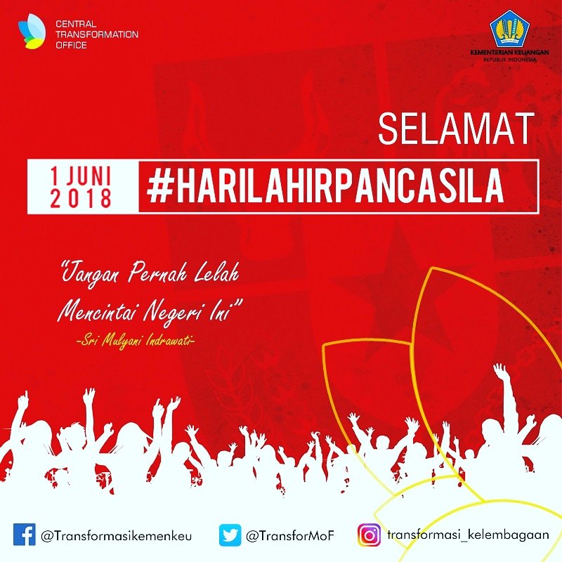 TransforMOF's tweet photo. Selamat #harilahirpancasila2018
Gelorakan terus semangat transformasi untuk Indonesia yang lebih baik lagi https://t.co/TZTl2vG5Xd