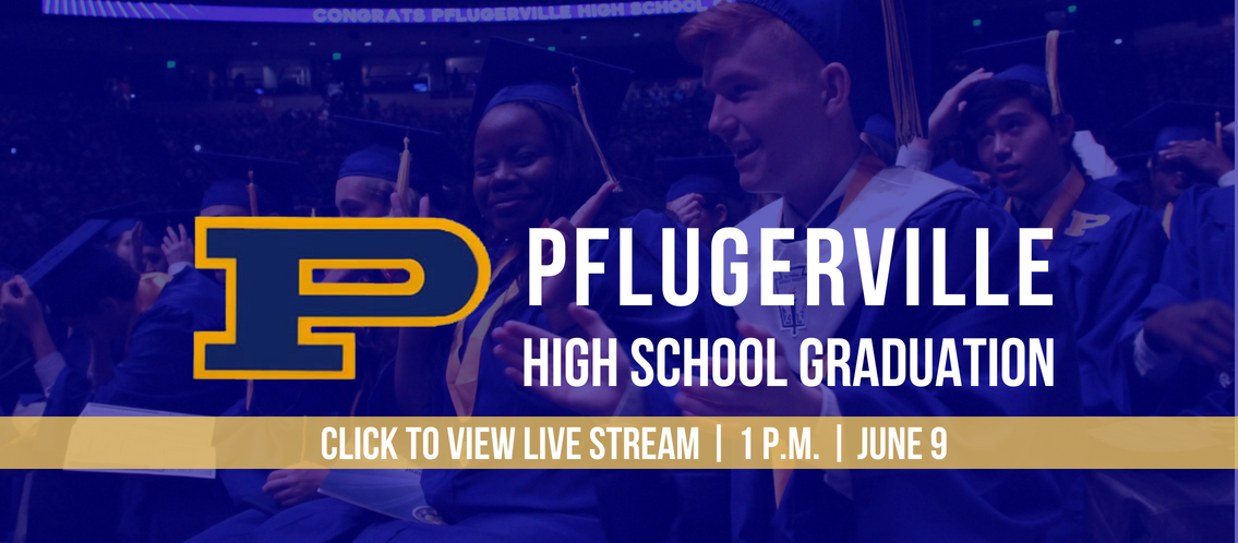 PflugervilleHS's tweet photo. It's almost time for graduation! Families and friends celebrating from afar can tune in live to the Pflugerville High School graduation ceremony at 1 p.m. on Saturday, June 9 courtesy of Angel Productions! Details here: https://t.co/3Nt56x22Nq https://t.co/AezPfBzn0J